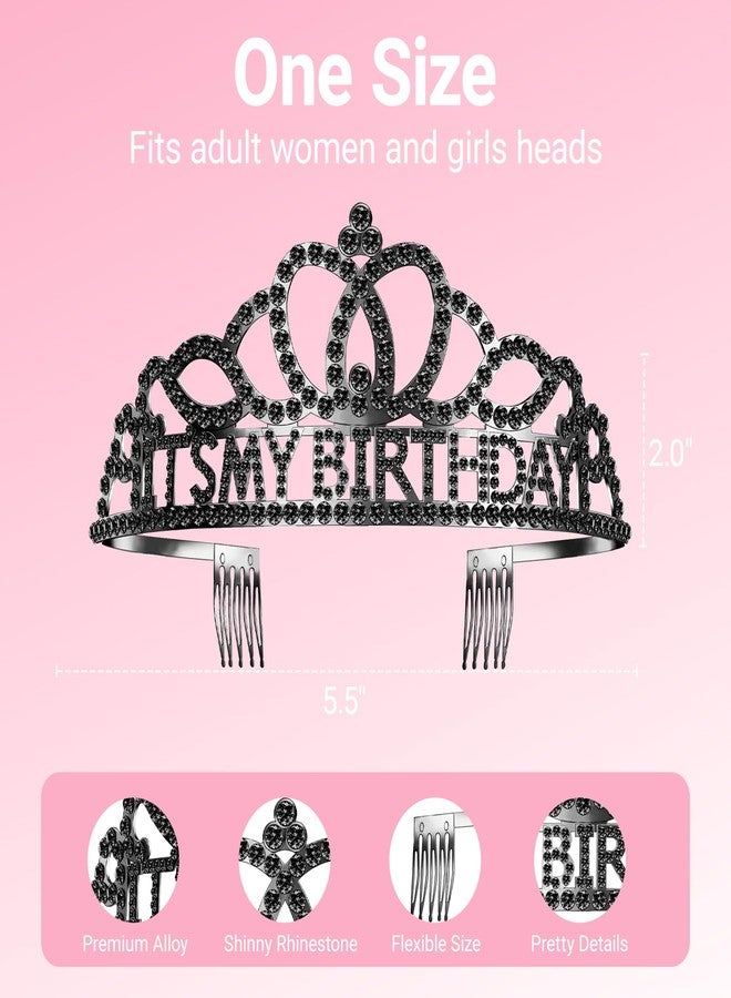 Papoopy Birthday Tiara and Crown with Sash, Birthday Tiara for Women Party Black - Image 2